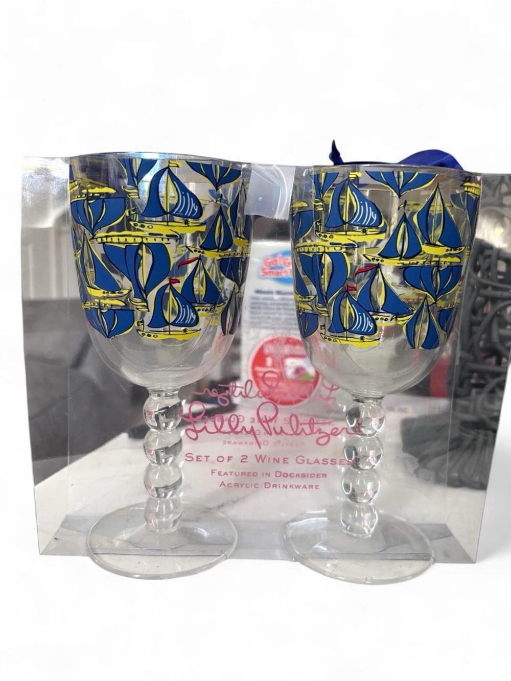 Lilly Pulitzer Acrylic Wine Glasses Set of 2 Docksider Sailboat Sips Ahoy NWT